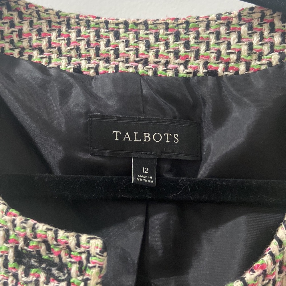 Talbolts Pink Green Tweed Eyelash Trim Cloqué Style Round Neck Blazer Jacket 12 - Picture 3 of 16